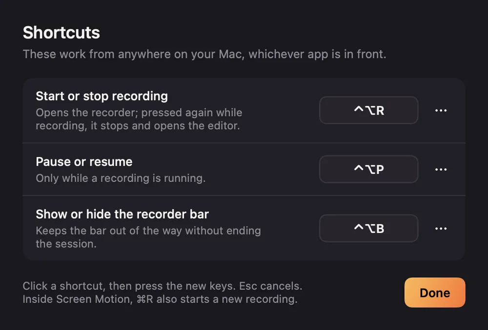 The Shortcuts window