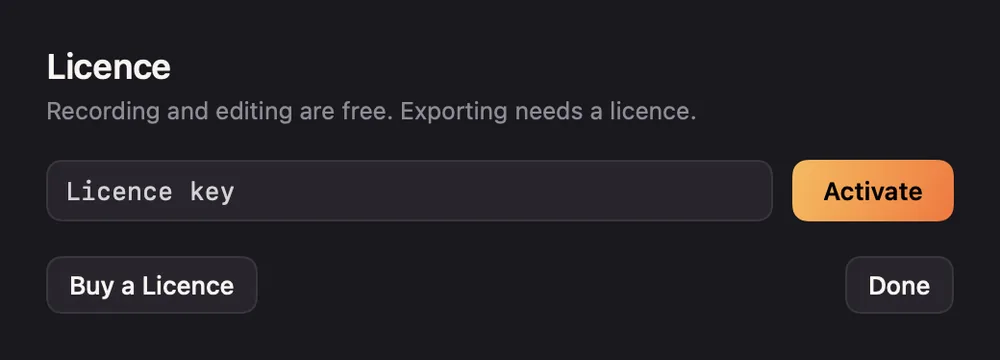 The Licence window before a key is entered