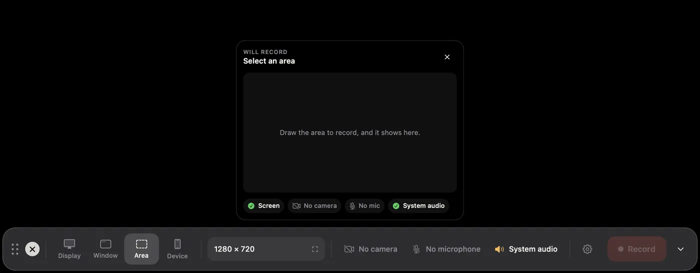 Area mode on the recorder bar