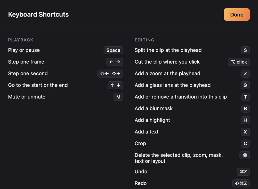 The Keyboard Shortcuts window